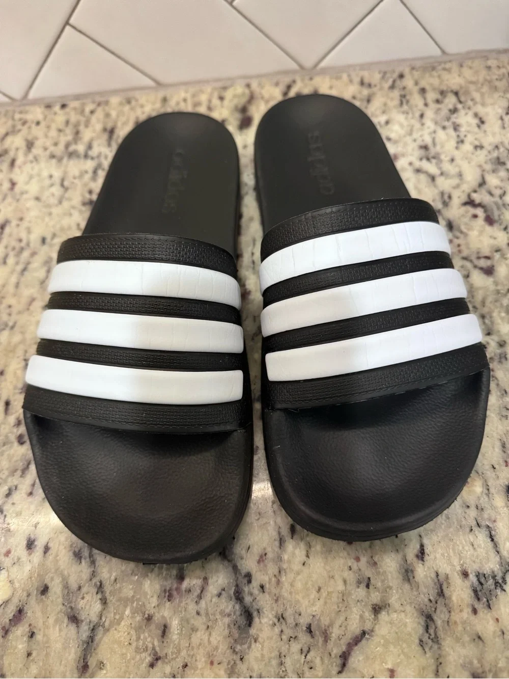 Adidas Black & White Striped cloudform Slide Sandals - Picture 1 of 5